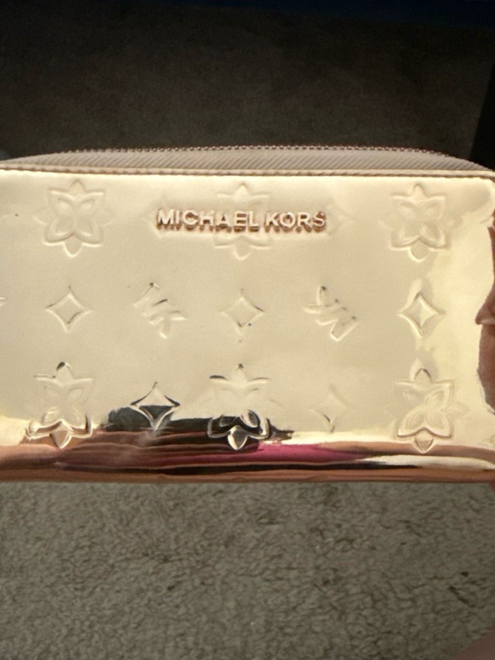 Michael Kors Metallic Rose Gold Embossed Cosmetic Case